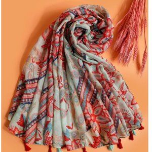 Flower Pattern Scarf Women Red Blue